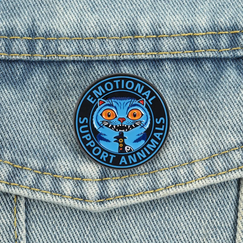 Emotional Support Animal Enamel Pins Cartoon Anime Brooches Blue Tiger Raven Jewelry Gift