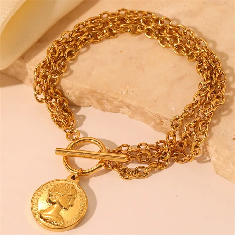 Trendy Gold & Silver Coin Charm Bracelet for Women & Girls - Adjustable Jewelry Gift
