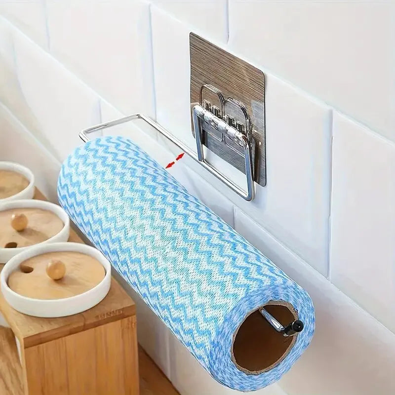 Adhesive Wall-Mounted Toilet Paper Holder and Towel Rack - Stainless Steel Bathroom and Kitchen Organizer