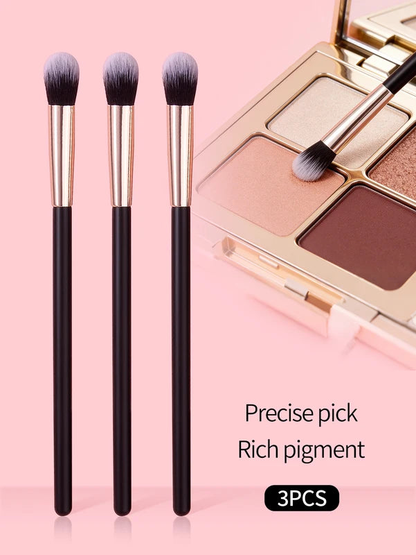 3-Piece Professional Eye Makeup Brush Set - Soft Synthetic Fiber Eyeshadow Blending Tools