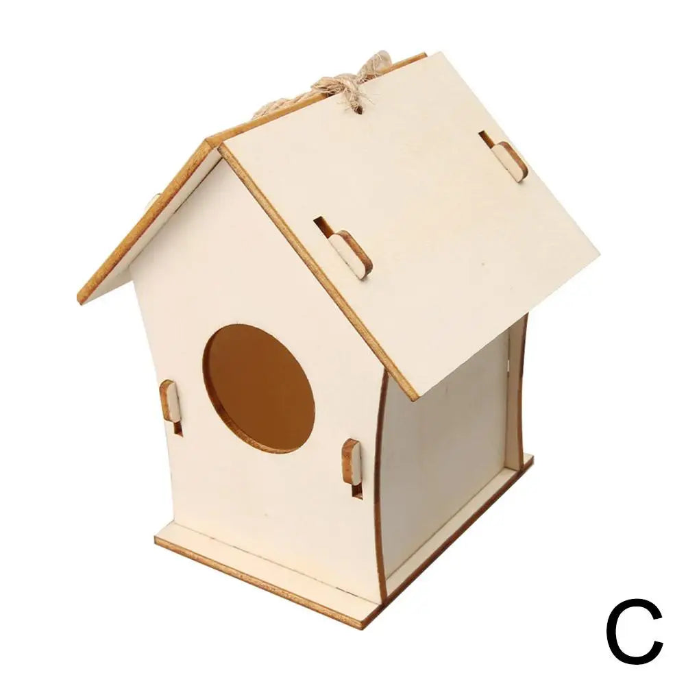 Wooden Outdoor Hanging Bird Cage Birdhouse - DIY Rustic Garden Nester