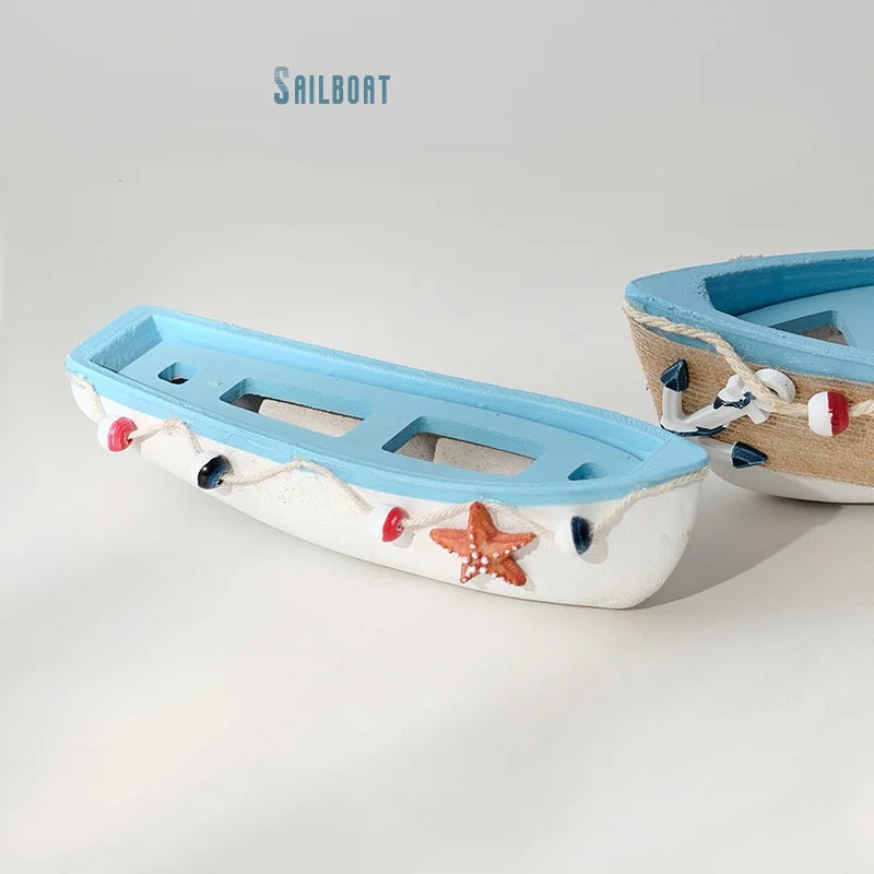 Wooden Boat Ornament Craft Decor for Children's Room and Home Sea Theme