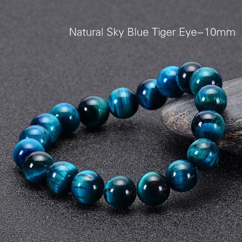 Minimalist Blue Tiger Eye Stone Beaded Bracelet Natural Round Beads Jewelry