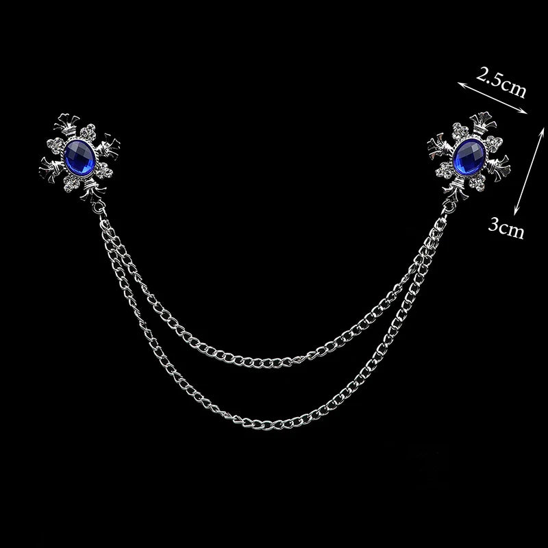 Men's Tassel Brooch Pin Crystal Cross Chain Lapel Pin Wedding Accessories