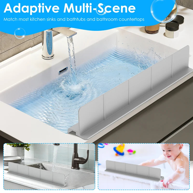 Silicone Sink Splash Guard with Non-Slip Suction - Kitchen Water Baffle Protector