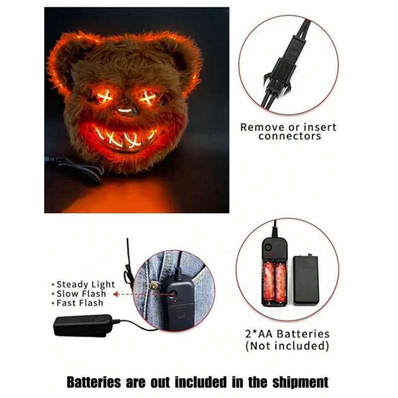 Luminous Animal Mask for Halloween Party Cosplay LED Light-up Costume Prop