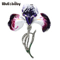 Enamel Orchid Flower Brooch for Women - Rhinestone Elegant Plant Pin Jewelry