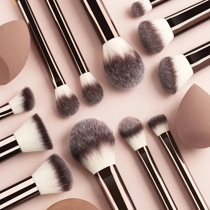 12-Piece Professional Makeup Brush Set with Sponges & Puff - Travel Friendly