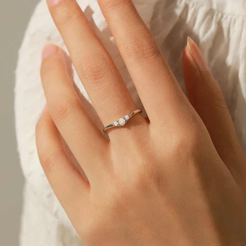 Simple Eternity Moissanite Ring 925 Silver Thin Wedding Band for Women