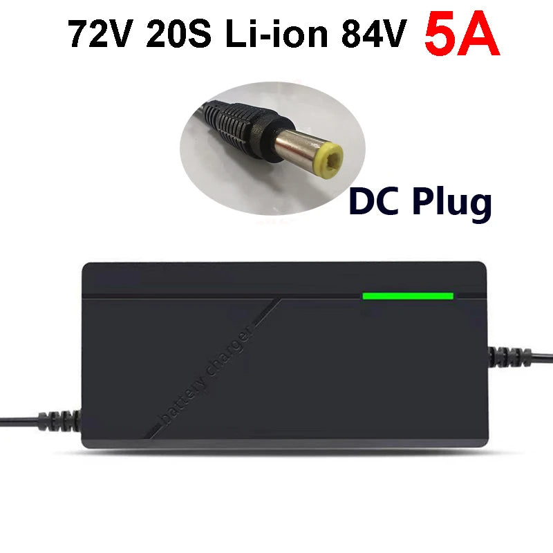72V 5A Lithium Battery Charger for 20S 84V Li-ion Battery Pack, Smart EU/US Plug