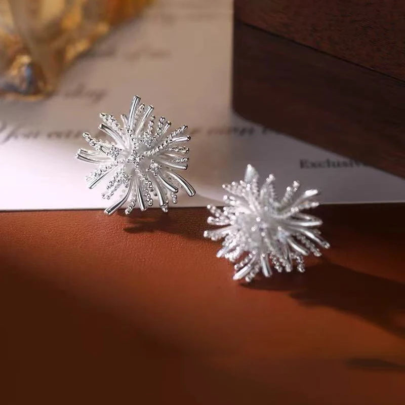 925 Silver Zircon Flower Stud Earrings for Women Party Jewelry