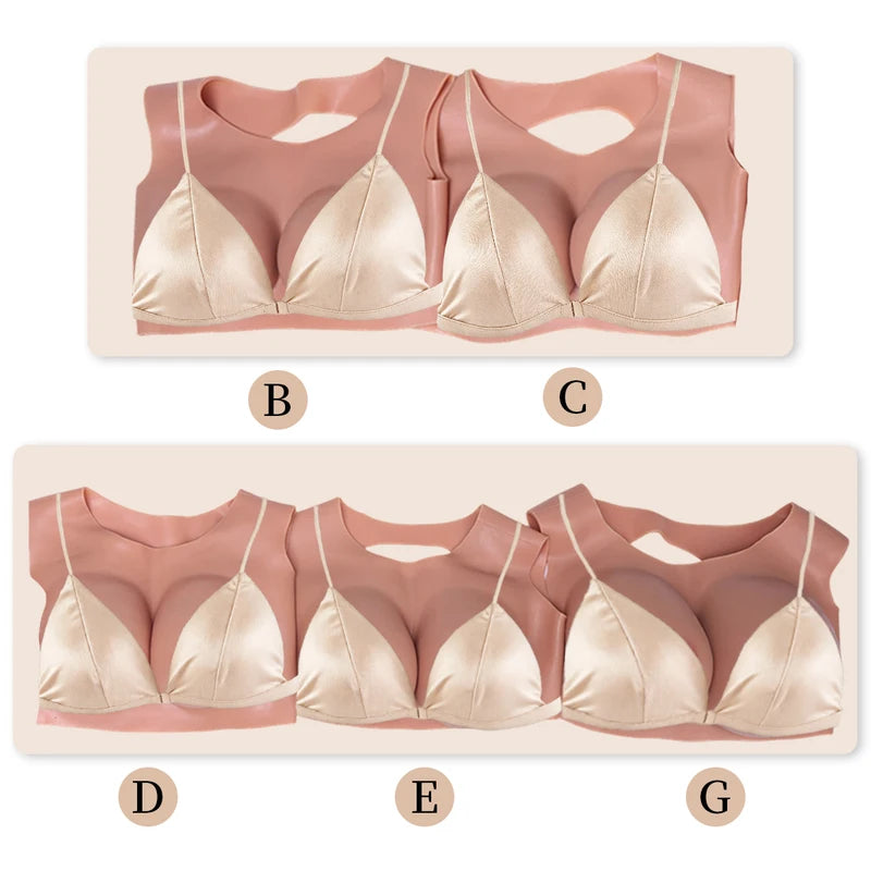 Breathable Realistic Fake Breasts for Cosplay & Transgender, Low-Cut Back