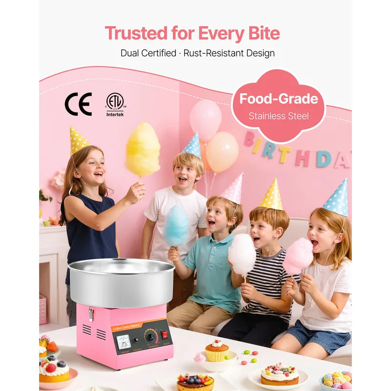 Commercial Cotton Candy Machine 1000W with 15-Inch Stainless Steel Bowl - Easy Operation