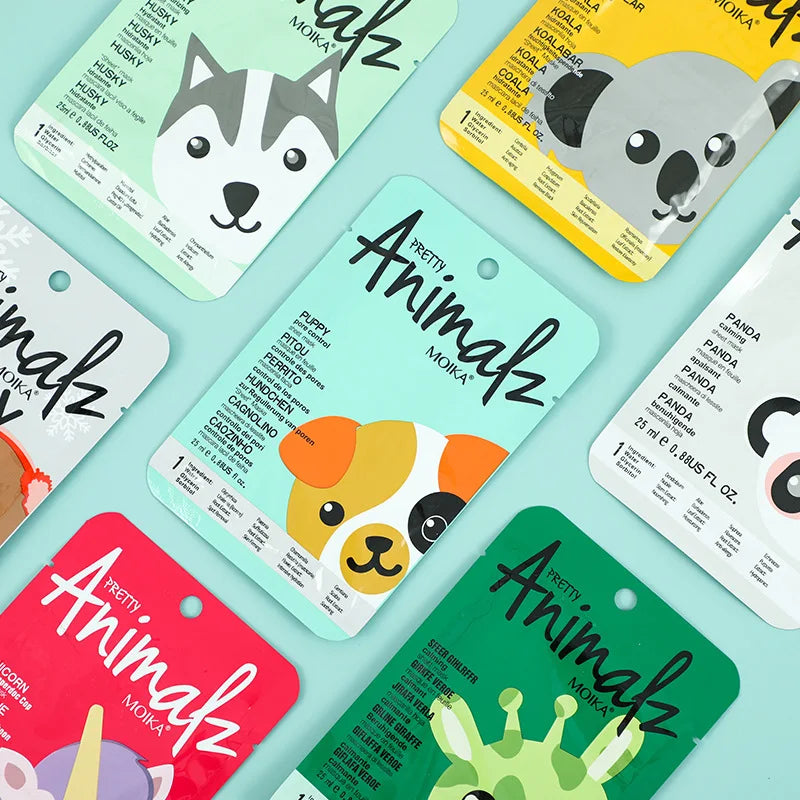 8pcs Animal Moisturizing Face Mask Set for Dry Skin & Hydration - Collagen & Hyaluronic Acid