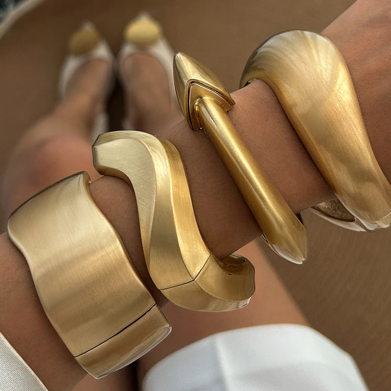 Vintage Punk Metal Wide Cuff Bangles for Women & Men Geometric Style Jewelry