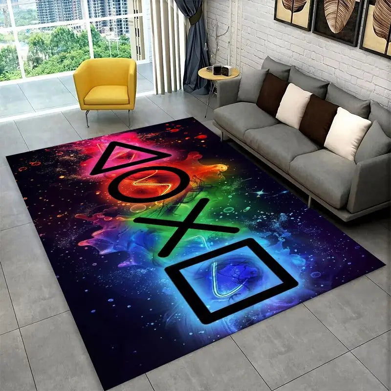 Retro Game Zone Logo Controller Rug Non-Slip Floor Mat for Living Room & Bedroom