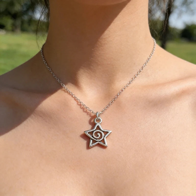 Y2K Silver Star Pendant Necklace for Women Aesthetic Jewelry Gift