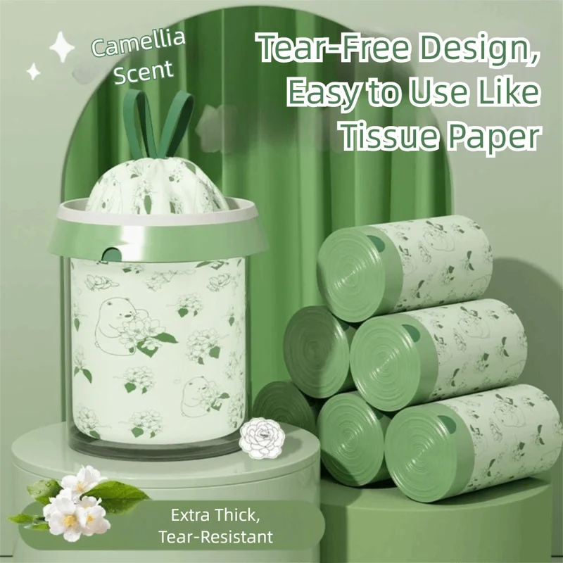 Heavy-Duty Drawstring Garbage Bags Pack - Thickened Plastic Trash Bin Liners