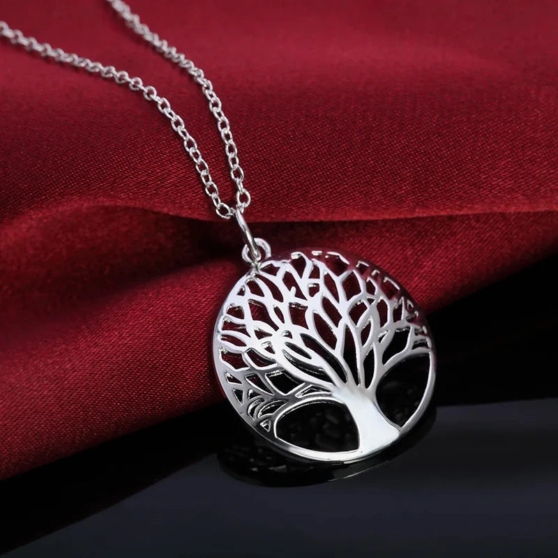 Sterling Silver Tree Charm Pendant Necklace for Women - Luxury Gift