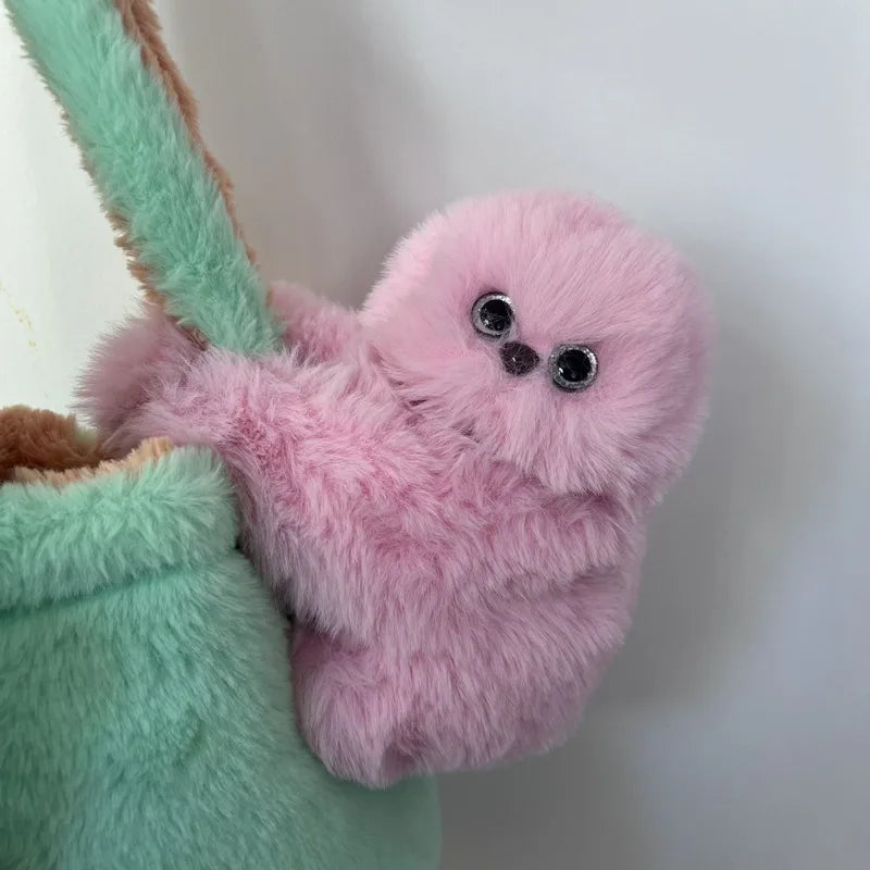 Cute Owl Plush Pendant Keychain - Soft Fluffy Bag Charm & Wristband