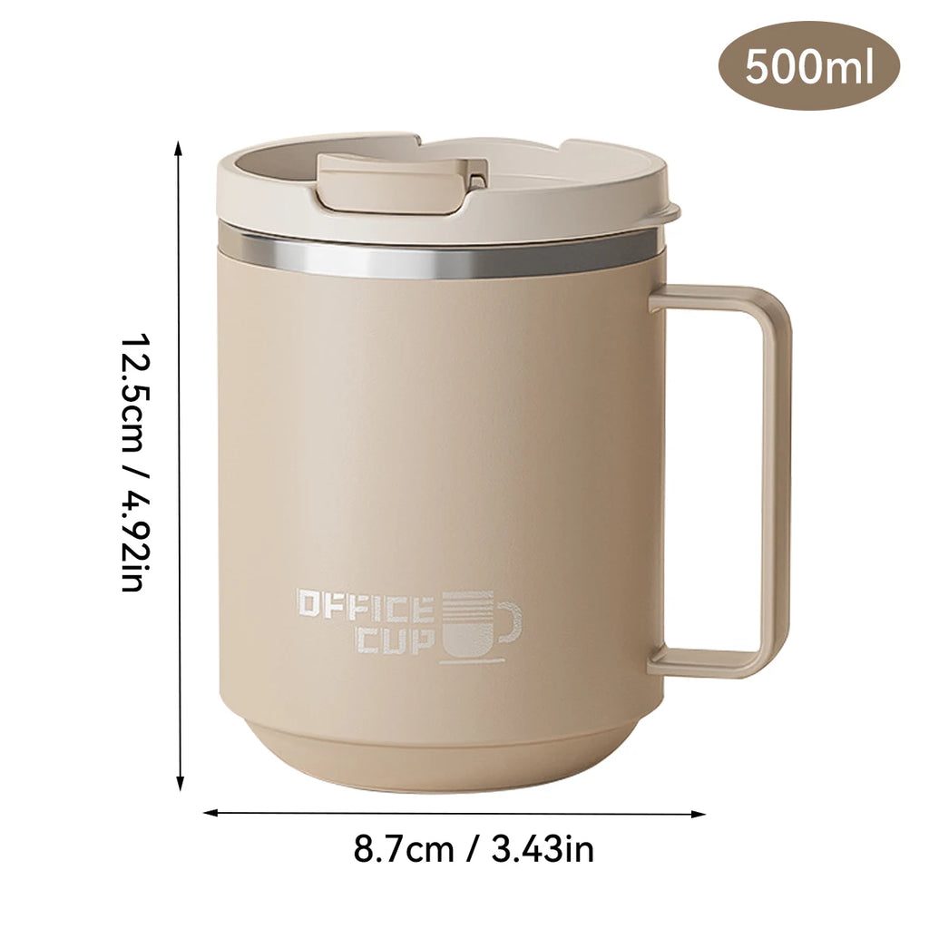 500ml Double-Layer Insulated Stainless Steel Coffee Mug with Handle - Portable Drinkware
