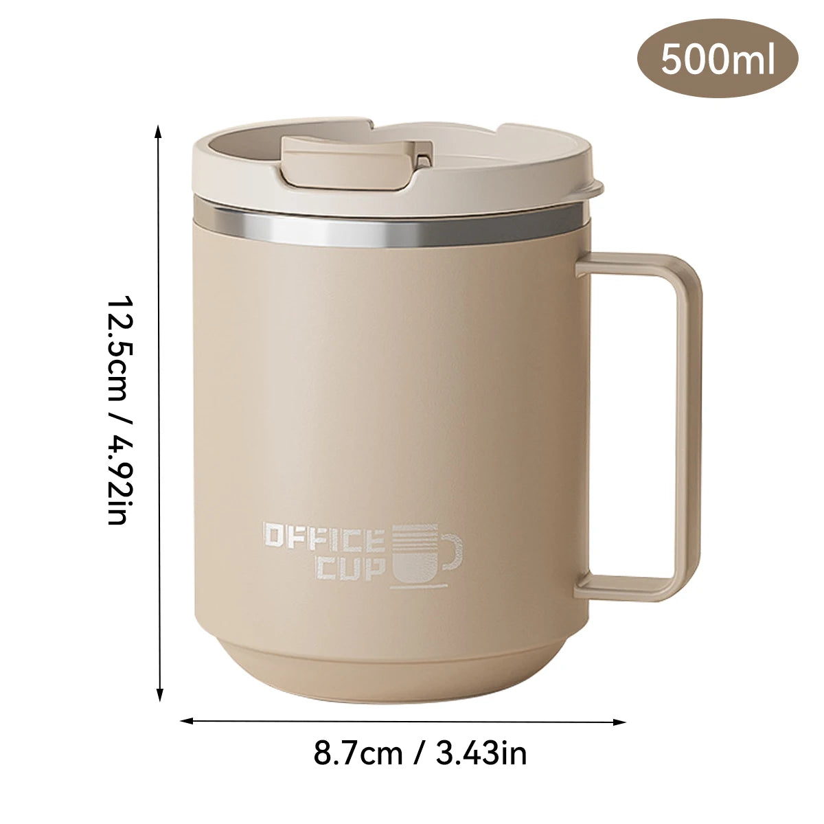 500ml Double-Layer Insulated Stainless Steel Coffee Mug with Handle - Portable Drinkware
