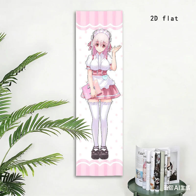 Super Sonico Maid Outfit Wall Tapestry - Pink Polka Dot Anime Decor for Bedroom