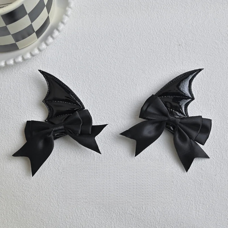 Halloween Devil Horn Bow Hair Clips & Bat Wing Hairpins for Cosplay
