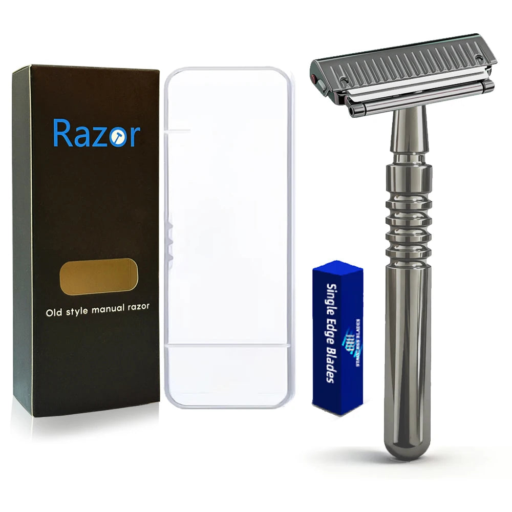 Reusable Twin Half Blade Safety Razor with Travel Case - Men’s Grooming