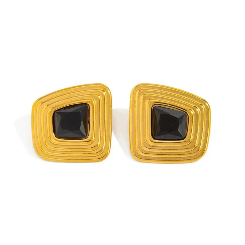 Vintage Irregular Geometric Square Stud Earrings for Women Black Acrylic Rhinestones