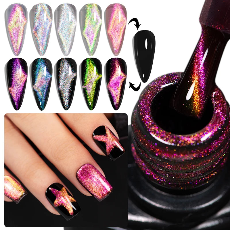 Magnetic Cat Eye Gel Nail Polish Set - Semi-Permanent UV Polish with Chameleon Effect