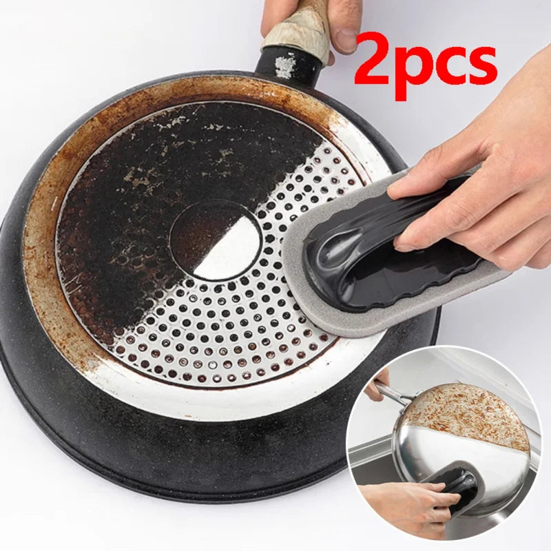 2-Piece Emery Sponge Cleaning Brush Set for Rust and Stain Removal - Kitchen and Bathroom Use
