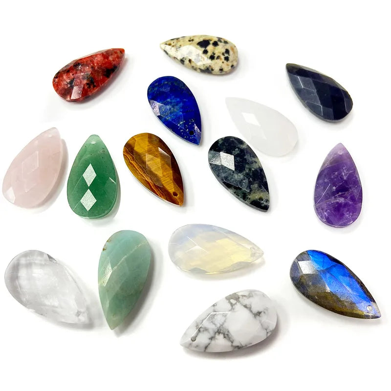 Natural Water Drop Shape Stone Pendant for Jewelry Making - Amethyst, Lapis Lazuli, Obsidian, Quartz Beads