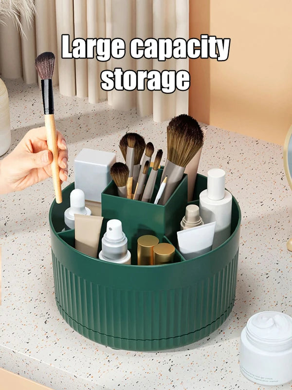 Rotating Makeup Brush & Cosmetic Storage Container with 360° Access