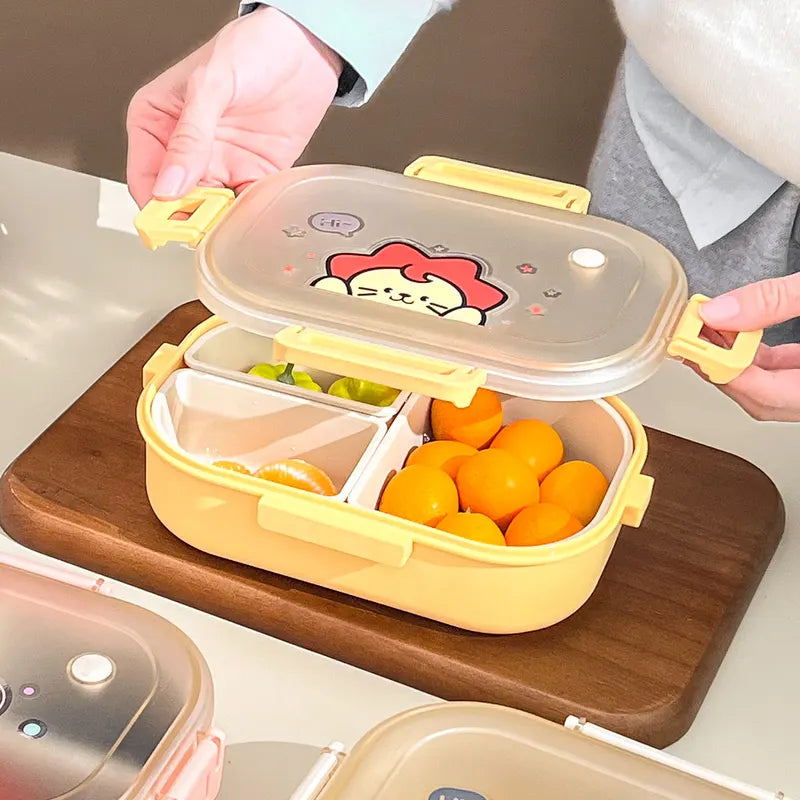 Portable Plastic Lunch Box with Detachable 3-Compartments for Kids and Students