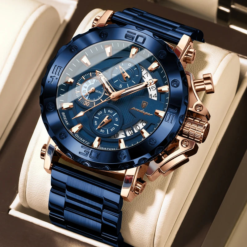 Luxury Men’s Waterproof Quartz Wristwatch with Luminous Dial and Chronograph