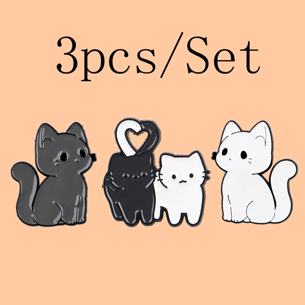 Set of Cute Animal Enamel Pins for Women - Cat & Dog Cartoon Brooches for Backpack & Clothing
