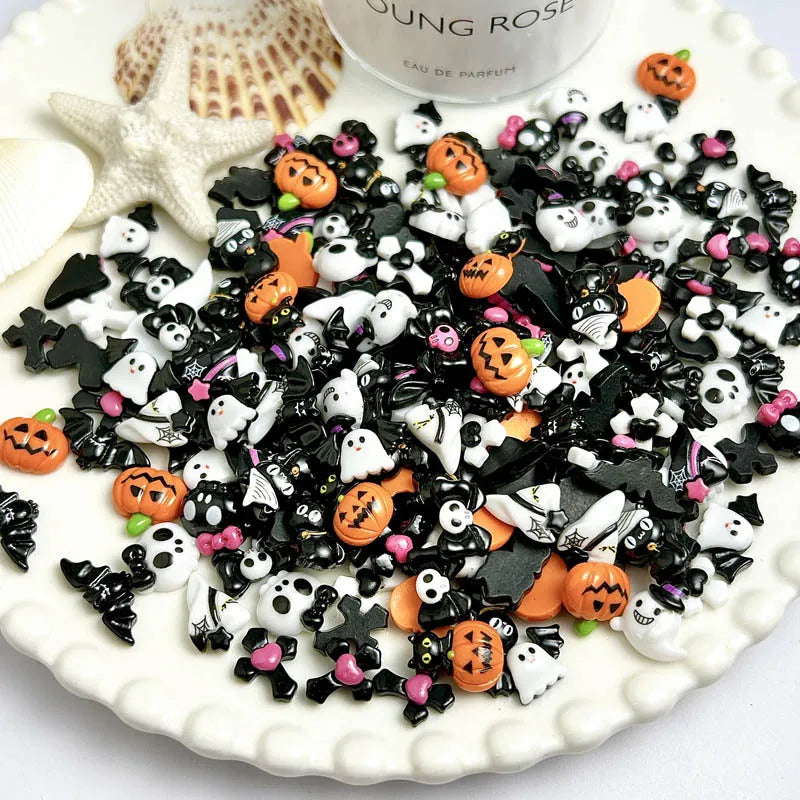 Halloween Nail Art Resin Charms Mix - Ghost, Pumpkin, Cartoon Nail Decor for DIY Nails