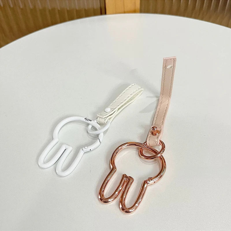 Kawaii Miffy Cartoon Rabbit Key Chain Leather Pendant Metal Decoration Gift