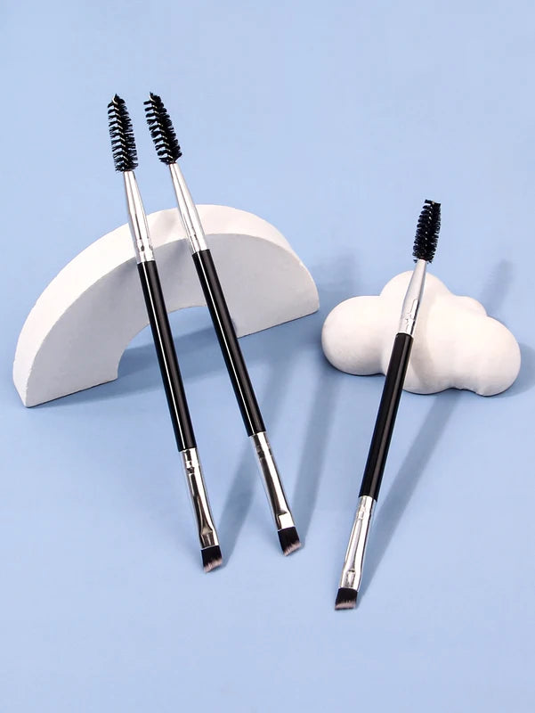 3Pcs Angled Eyebrow & Eyelash Makeup Brush Set - Professional Quality