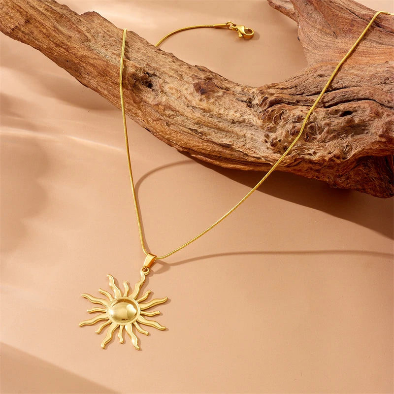Sun Pendant Necklace for Women Girls 316L Stainless Steel Gold Solar Jewelry Gift