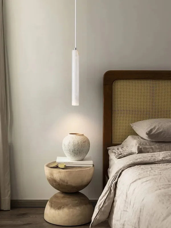 Modern LED Pendant Light Fixture with Wooden Tube Ceiling Lamp for Bedroom & Living Room