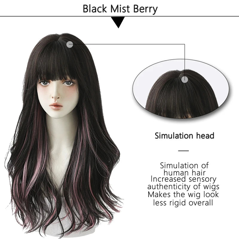 Long Wavy Curly Wigs for Women - Natural Highlights, Heat Resistant Synthetic Hair