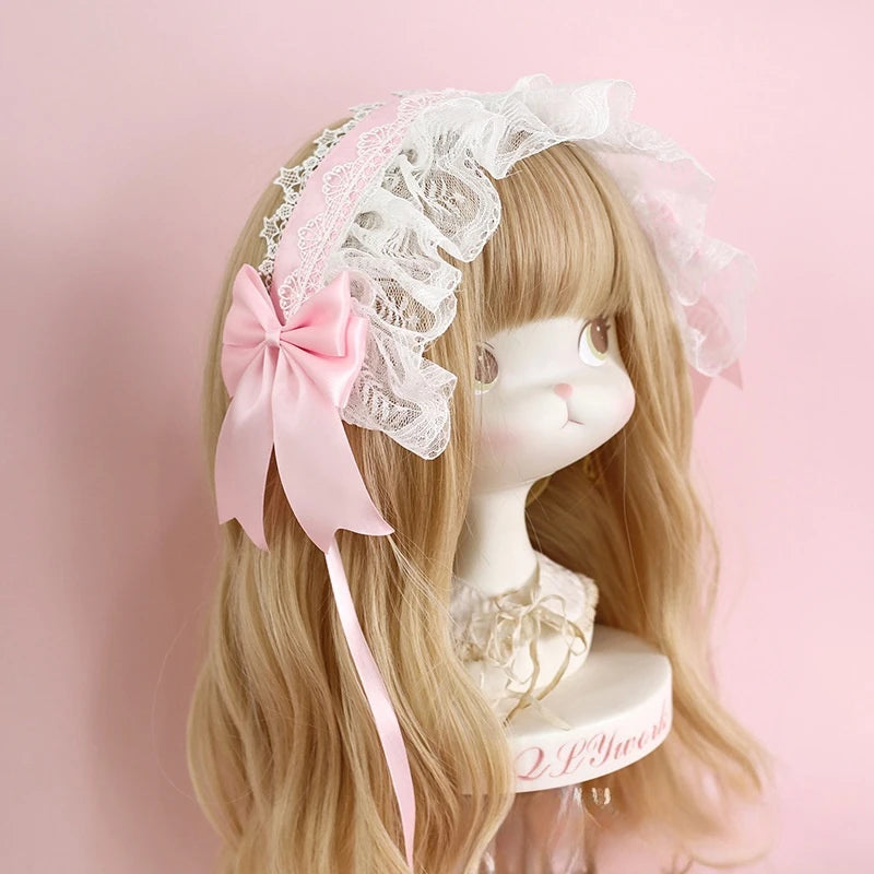 Lolita Headband Hair Accessories Lace Bow Hair Band for Girls & Women