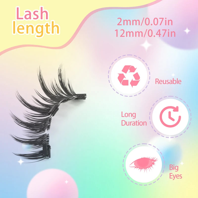 Anime-Style Magnetic False Eyelashes Reusable Waterproof No Glue Natural Design