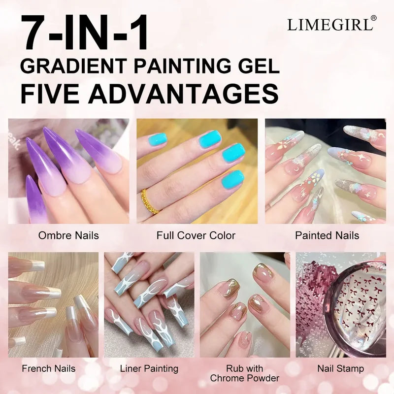 Gradient Painting Gel Nail Polish Set - Quick Dry Nail Art Kit with Flower & Engraving Design