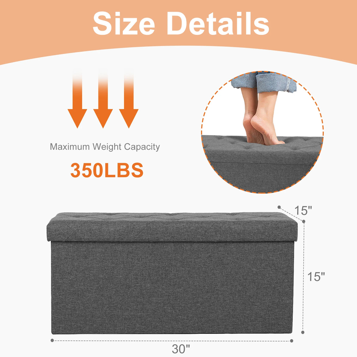 Foldable Storage Ottoman Bench with Hidden Toy Box and Large Capacity