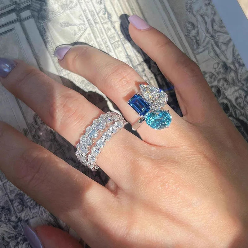 High-End Hip Hop Style Sparkling Diamond Ring Set for Parties and Gifts