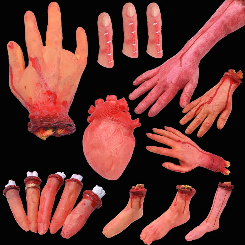 Halloween Horror Blood Decor Latex Props - Broken Hand Foot Brain Heart Scary Set