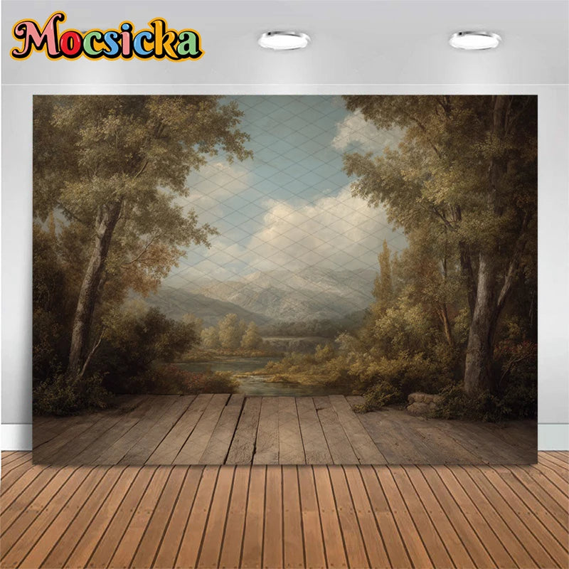 Photography Backdrop Retro Oil Painting Abstract Tree Natural Scenery Outdoor Studio Banner